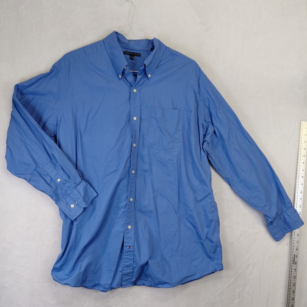 Tommy Hilfiger Mens Blue Long Sleeve Button Down Shirt XL 17.5 34-35